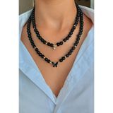 MinimalistTasarım Kadın Siyah Bohem otantik, Kelebek Kolye, iki sıralı choker özel tasarım gerdanlık