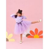 Minimio Kids Kız Çocuk Puantiyeli Tül Etekli Uzun Kollu Şık Abiye Elbise Tütü Elbise - Mor - 7 Yaş