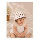 Minimissbaby Beyaz Kırmızı Çilek Desenli Pamuklu Poplin Kumaş Kız Bebek Çocuk Şapka
