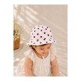 Minimissbaby Beyaz Kırmızı Kalp Baskılı %100 Pamuk Keten Kız Bebek Çocuk Şapka