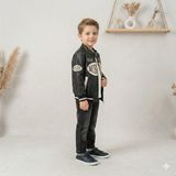 Minimoa Kids Erkek Çocuk Siyah Suni Deri Motorcu Tarz Fermuarlı Mont - 7