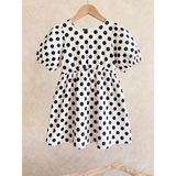 Minimoa Kids Kız Çocuk Puantiyeli Karpuz Kol Elbise - Beyaz - 4 - 5 Yaş