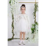 Minimony 1-5 Yaş Kız Çocuk Çiçek Jakarlı Bolerolu Bayramlık Gelinlik Abiye Elbise 2'li Takım Ekru 2007 - 2 Yaş