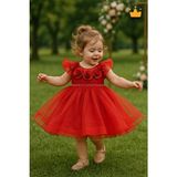 Minimony 2-6 Yaş Gül Yakalı Grenli Kabarık Tül Kız Bebek Çocuk Abiye Elbise Bayramlık Gelinlik Kırmızı 3502 - 2 Yaş