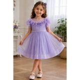 MİNİMONY 2-8 Yaş Gül Yakalı Grenli Kabarık Tül Kız Bebek Çocuk Abiye Elbise Bayramlık Gelinlik 3502