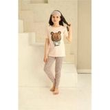 Minimoon Kız Çocuk Kısa Kollu Pijama Takımı - Pembe Leopar Desenli - Göz Bandı Hediyeli