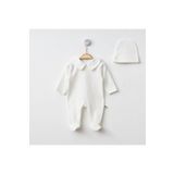 Minimus Yeni Doğan Pamuklu Kız Ve Erkek Bebek Biye Detaylı Bebe Yakalı Patikli Tulum Ve Şapka Takımı 0-6 Ay