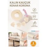 Miningaa 3m Bant Hediyeli 2 Metre 4 Adet Köşe Koruyuculu Esnek Ve Yumuşak Kauçuk Krem Renk Kenar Koruyucu