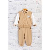 Mininio Unisex Bebek Nakış Detaylı Eşofman Takımı - Bej - 4 Yaş