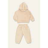 Mininio Unisex Çocuk Kapşonlu Kanguru Cepli Polar Ikili Takım - Bej - 4 Yaş