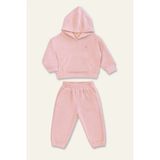 Mininio Unisex Çocuk Kapşonlu Kanguru Cepli Polar Ikili Takım - Pembe - 4 Yaş