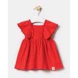 Minipodyum Kız Bebek Fırfır Detaylı Yazlık Elbise Basic Stil Kırmızı Renkli Günlük Kullanım İçin - 1,5 Yaş