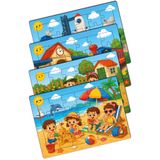 minİQ toys Minikler Keşif Serisi 5/5 AHŞAP 4'lü Yapboz Seti(Sahilde-Sebze Bahçesinde-Tren İstasyonunda-Uzay Merkezinde)