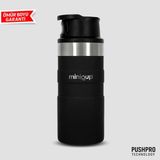 MiniQup Pushpro 350ML Lacivert Paslanmaz Çelik Vakumlu Sızdırmaz Taşınabilir Termos Bardak Kahve Su - Siyah