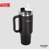MiniQup Sipstraw 900 ml Pipetli Çelik Termos – Spor & Seyahat Termos, Sıcak/Soğuk - Siyah