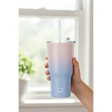 Miniso Gradyan Renkli Pipetli Çelik Matara, 580 ml, Pembe Mavi, 304 Paslanmaz Çelik