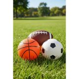 Miniso Lisanslı 3'lü Şişme Spor Topu Seti – Futbol, Basketbol ve Amerikan Futbolu Tasarımlı Oyun Seti 28 Cm