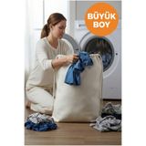 MiniStand Büyük Boy Kirli Çamaşır Torbası Ham Kumaş Kirli Çamaşır Saklama ve Düzenleme Torbası