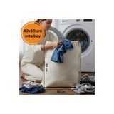 MiniStand Ham Kumaş Kirli Çamaşır Torbası 40x50 cm Orta Boy - Büzgülü Pamuklu Banyo Ve Valiz İçi Düzenleyici Organizer