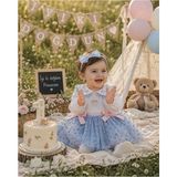 ministok Bluebell Dream Yakası Nakış Detaylı Tütü Etekli Kız Bebek Elbise - Mavi - 12 - 18 Ay