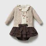 ministok Charlotte Carousel Nakışlı Triko Hırka, Blüz, Şortlu 3'lü Kız Bebek Takım - 18 - 24 Ay - Bej