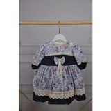 ministok Dantelliçıtır Çiçek Desenli Vintage Elbise - 2 - 3 Yaş - Mavi