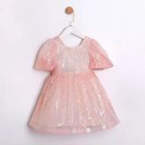 ministok Dream Party Arkası Fiyonklu Pul Payet Kız Çocuk Elbisesi - 4 Yaş - Pembe