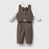 ministok Erkek Bebek Papyonlu Yelekli Takım 4 Parça Gömlek Yelek Pantolon Papyon - 12 - 18 Ay - Kahverengi