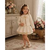 ministok Ivory Elegance Kız Çocuk 3'lü Tüvit Takım (Bluz, Ceket ve Etek) - 5 Yaş - Ekru