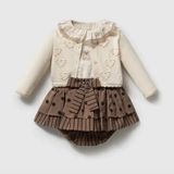 ministok Lily Bear Şort Blüz Hırkadan Oluşan 3'lü Kız Bebek Takım - 18 - 24 Ay - Kahverengi