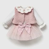 ministok Lily Pink Yakası Nakış Detaylı Gömlek Şort Yelekten Oluşan 3'lü Kız Bebek Takım - 18 - 24 Ay - Pembe