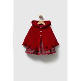 ministok Luna Pelerinli Ekose Desenli Kız Bebek Elbise - Kırmızı - 6 - 9 Ay
