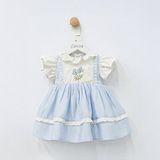ministok Mira Fırfır Yakalı ve Nakışlı Kız Bebek Elbise - 9 - 12 Ay - Mavi