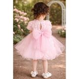 ministok Rose Kabartma Çiçekli Kız Çocuk Elbisesi - 3 Yaş - Pembe