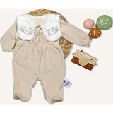 Minitex Kız Bebek Kadife Peluş Tulum - 0 - 3 Ay - Vizon