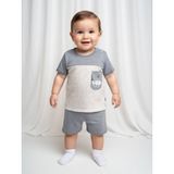 Minitix Baby Erkek Bebek %100 Pamuklu Cool Baskılı Şortlu Takım - 2’li Set - 9 Ay - Gri - Beyaz