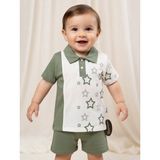 Minitix Baby Yıldız Desenli Polo Yaka Erkek Bebek Şortlu Takım %100 Pamuk Yazlık 2’li Takım 0-24 Ay - 9 Ay - Yeşil