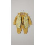 Minitix Erkek/kız Bebek 3'lü Takım - Arı Nakışlı Şişme Yelekli Sweatshirt ve Alt Eşofman Seti - Sarı - 12 Ay