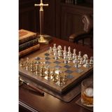 MiniVagon Özel Tasarım Silver Motifli Metal Taşlı Doğal Çam Ağacı Lüks Satranç Takımı VİP Hediyelik 30x30 cm