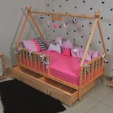 MiniWood Montessori Çocuk Yatak Çekmeceli 90X190 Çadır Karyola - 90 x 190 cm - Ahşap