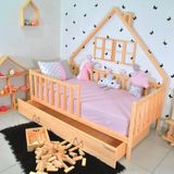 MiniWood Montessori Çocuk Yatak Çekmeceli 90X190 Karyola Yağmur - 90 x 190 cm - Ahşap