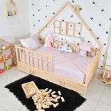 MiniWood Montessori Çocuk Yatak Yavrulu 90x190 Karyola Yağmur Çam