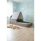 MiniWood Montessori Katlanır Çocuk Yatak Oyun Alanlı Karyola Sünger Yer Yatağı Bebek Beşik - Gri - 90 x 190 cm
