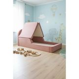 MiniWood Montessori Katlanır Çocuk Yatak Oyun Alanlı Karyola Sünger Yer Yatağı Bebek Beşik - Gül Kurusu - 90 x 190 cm