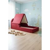 MiniWood Montessori Katlanır Çocuk Yatak Oyun Alanlı Karyola Sünger Yer Yatağı Bebek Beşik - Kırmızı - 90 x 190 cm