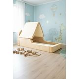 MiniWood Montessori Katlanır Çocuk Yatak Oyun Alanlı Karyola Sünger Yer Yatağı Bebek Beşik - Krem - 90 x 190 cm
