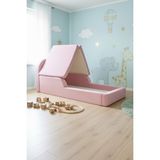 MiniWood Montessori Katlanır Çocuk Yatak Oyun Alanlı Karyola Sünger Yer Yatağı Bebek Beşik - Pembe - 90 x 190 cm