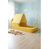 MiniWood Montessori Katlanır Çocuk Yatak Oyun Alanlı Karyola Sünger Yer Yatağı Bebek Beşik - Sarı - 90 x 190 cm