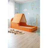 MiniWood Montessori Katlanır Çocuk Yatak Oyun Alanlı Karyola Sünger Yer Yatağı Bebek Beşik - Turuncu - 90 x 190 cm