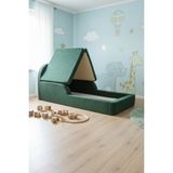 MiniWood Montessori Katlanır Çocuk Yatak Oyun Alanlı Karyola Sünger Yer Yatağı Bebek Beşik - Zümrüt - 90 x 190 cm